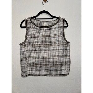 Max Studio London Tweed Sleeveless Shell Top Size Medium Frayed Trim Tank Top